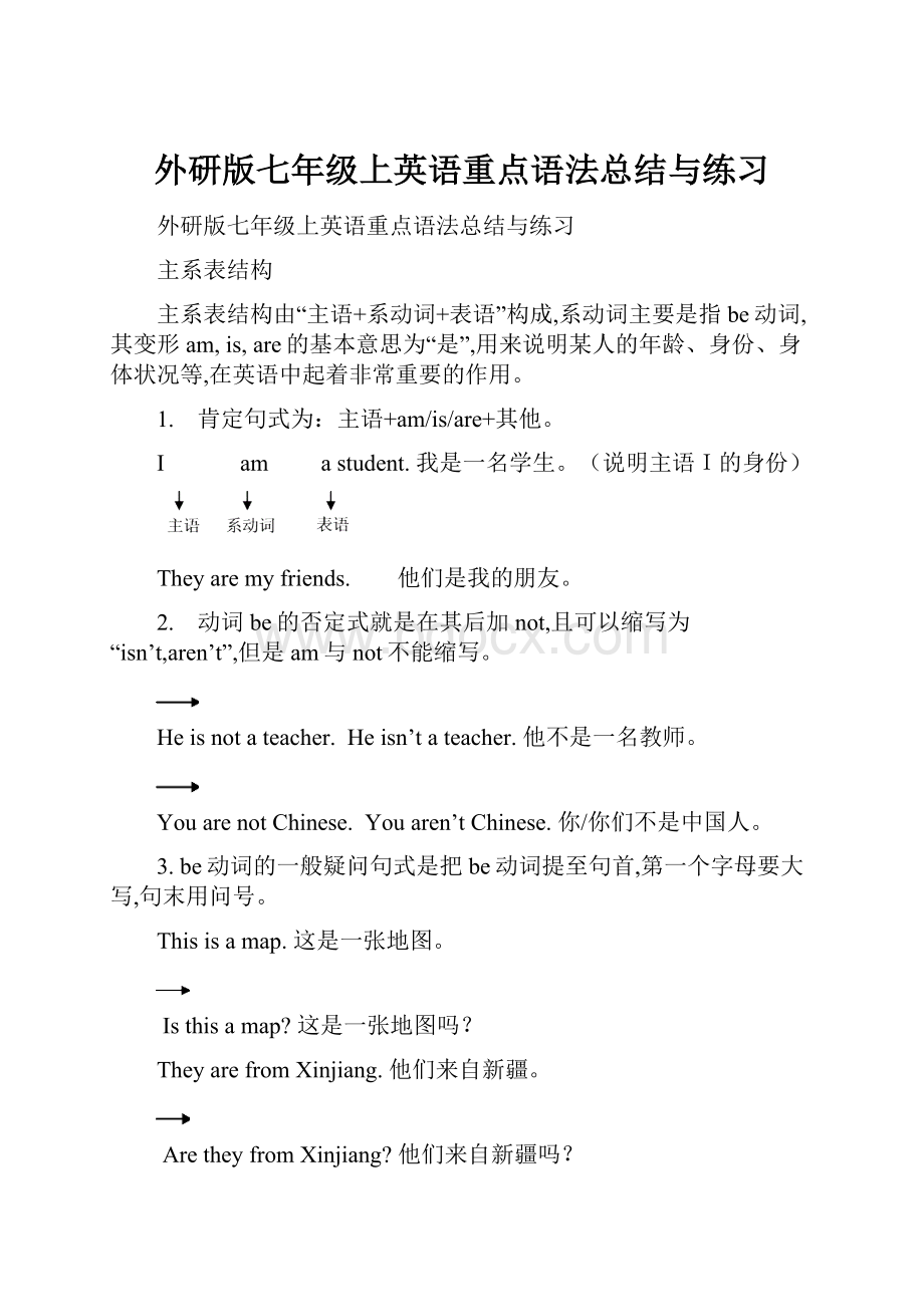 外研版七年级上英语重点语法总结与练习.docx_第1页