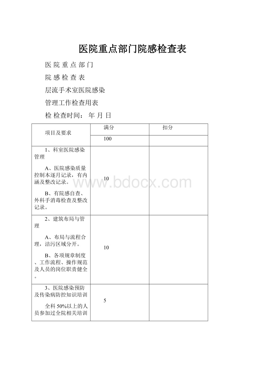 医院重点部门院感检查表.docx