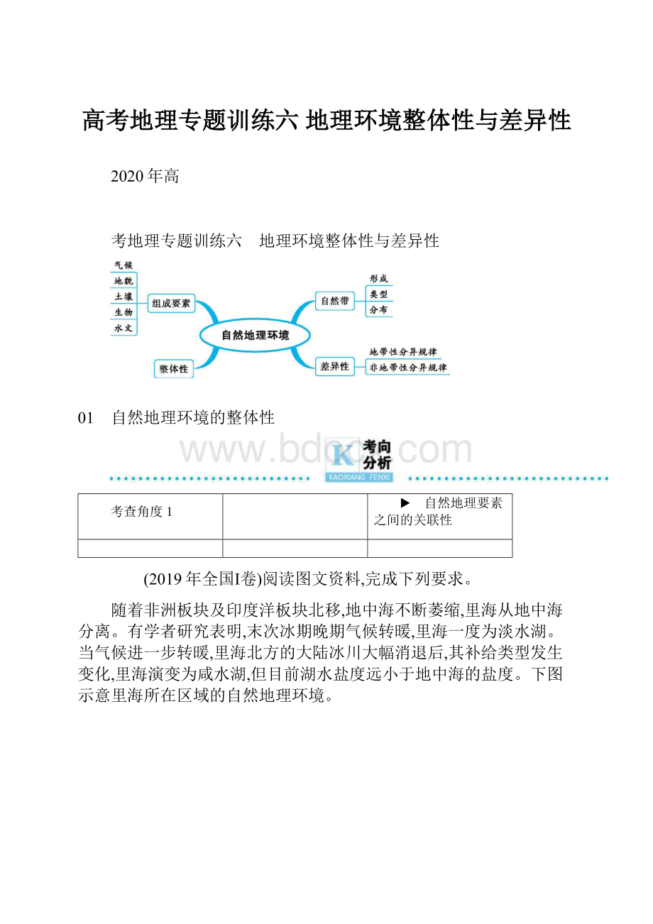 高考地理专题训练六 地理环境整体性与差异性.docx