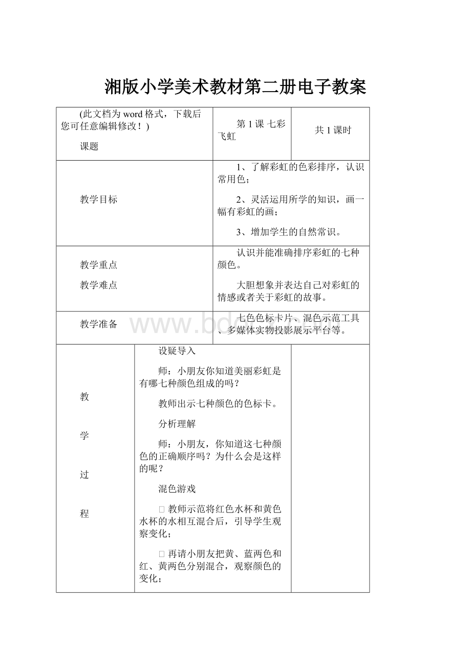 湘版小学美术教材第二册电子教案.docx