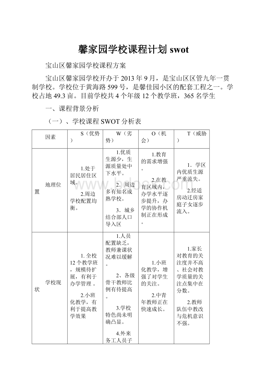 馨家园学校课程计划swot.docx