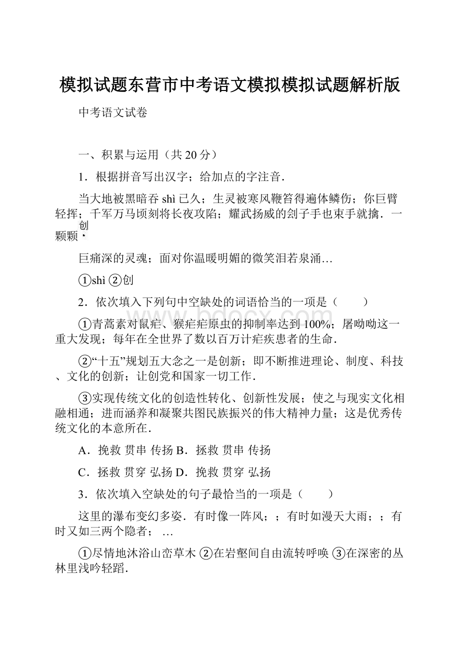 模拟试题东营市中考语文模拟模拟试题解析版.docx_第1页