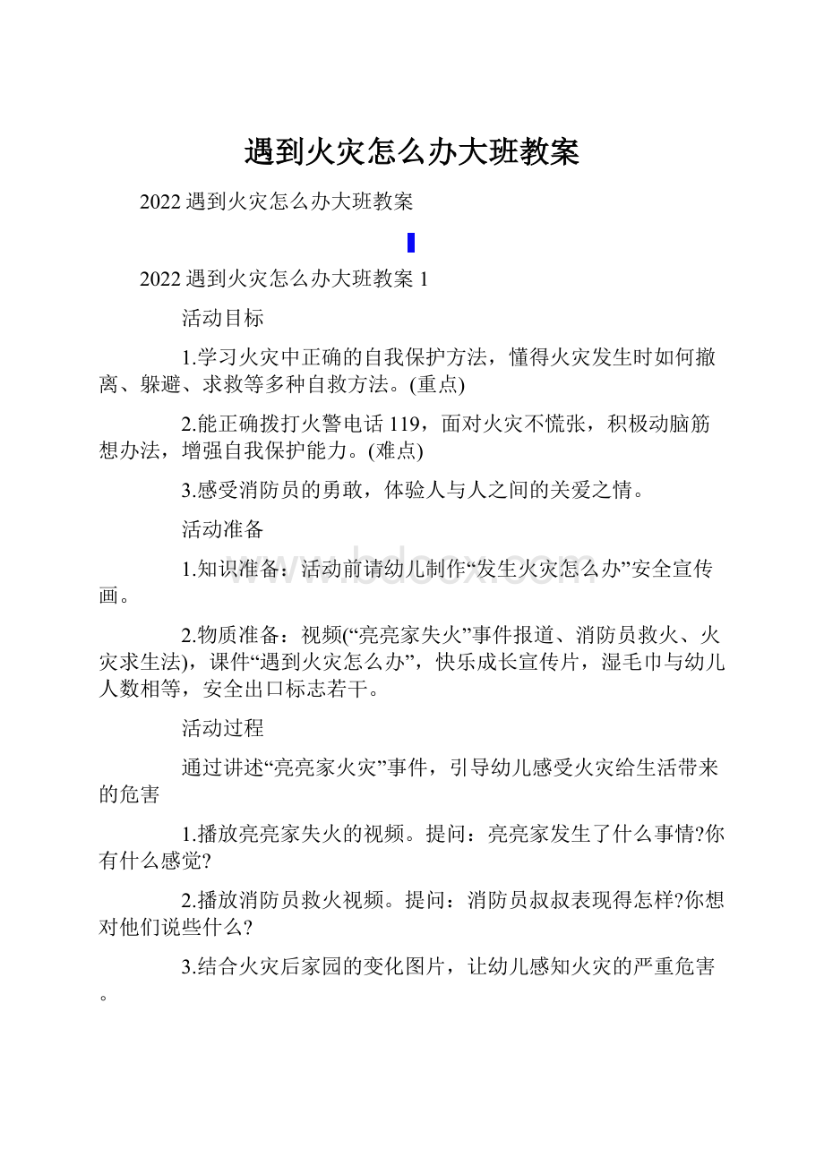 遇到火灾怎么办大班教案.docx_第1页