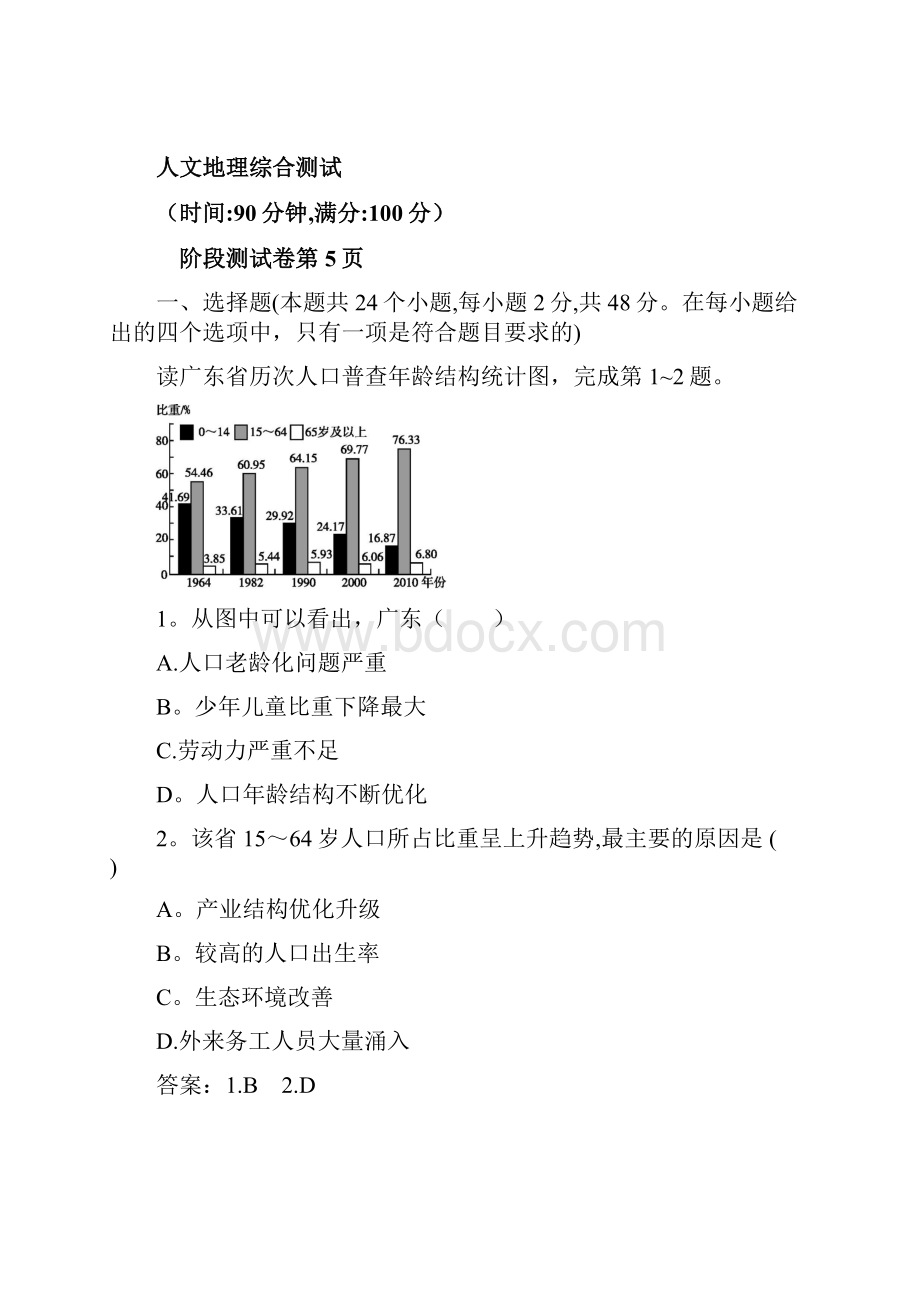 高考地理一轮复习 人文地理综合测试 湘教版最新整理.docx_第2页