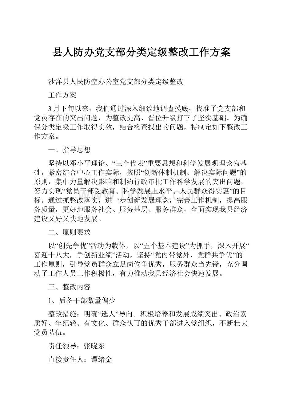 县人防办党支部分类定级整改工作方案.docx