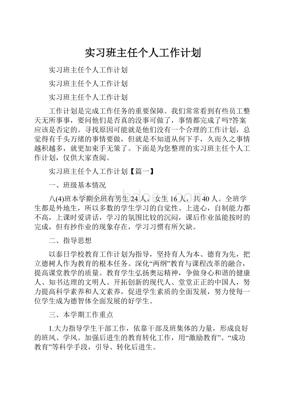 实习班主任个人工作计划.docx