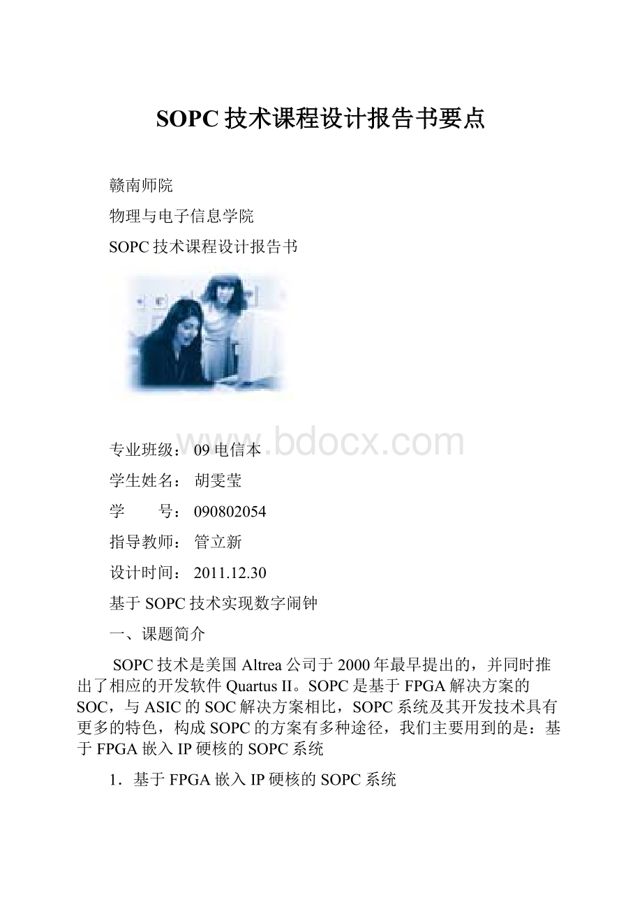 SOPC技术课程设计报告书要点.docx