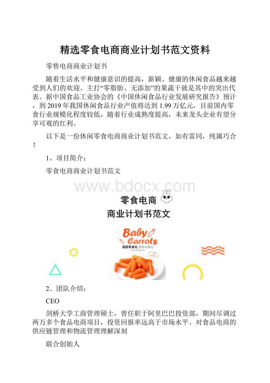 精选零食电商商业计划书范文资料.docx_第1页