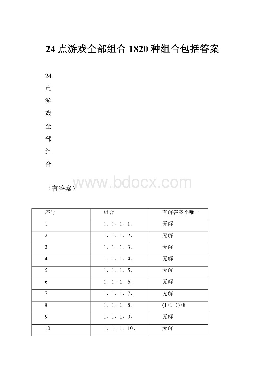 24点游戏全部组合1820种组合包括答案.docx