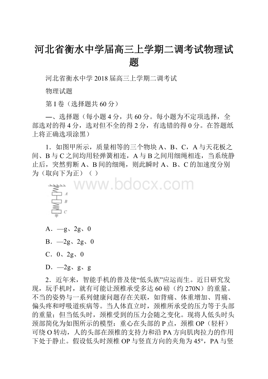 河北省衡水中学届高三上学期二调考试物理试题.docx_第1页