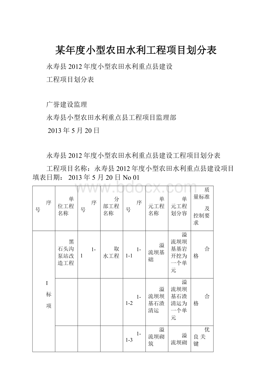 某年度小型农田水利工程项目划分表.docx_第1页