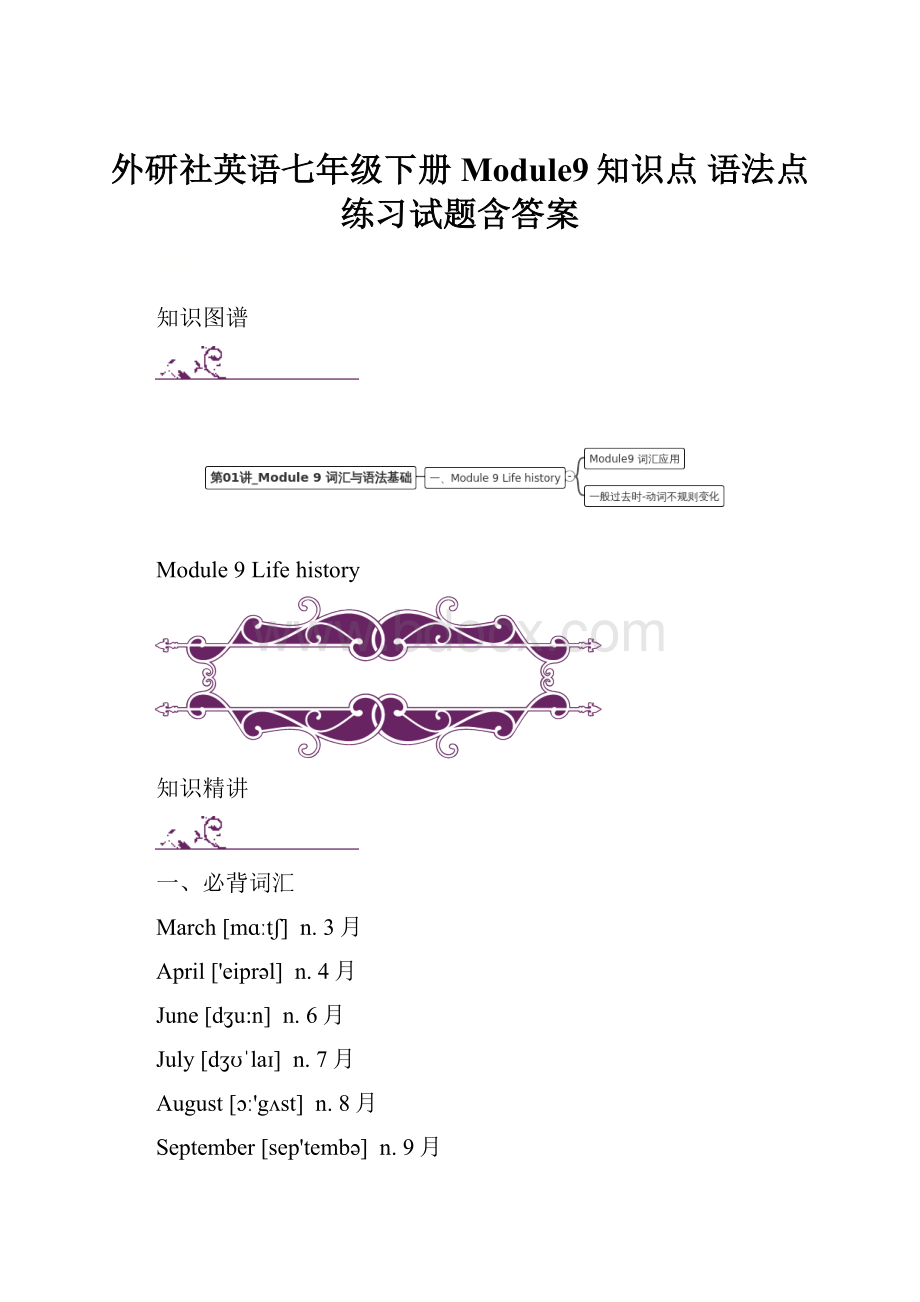 外研社英语七年级下册Module9知识点 语法点 练习试题含答案.docx_第1页