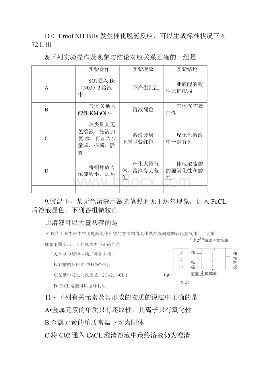 江西省上饶县中学届高三化学下学期综合测试试题一无答案.docx_第2页