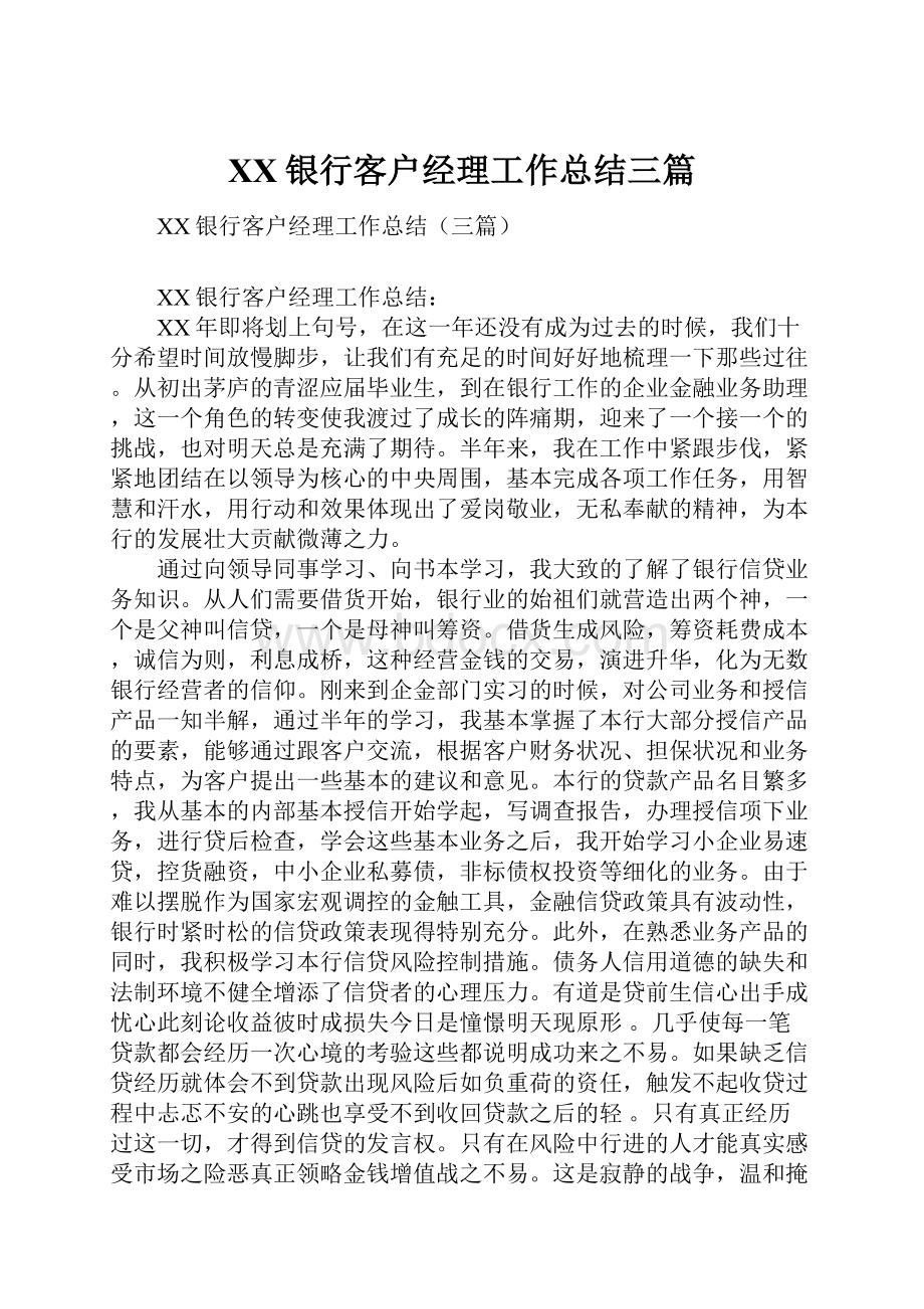 XX银行客户经理工作总结三篇.docx