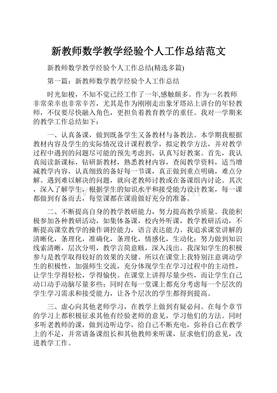 新教师数学教学经验个人工作总结范文.docx