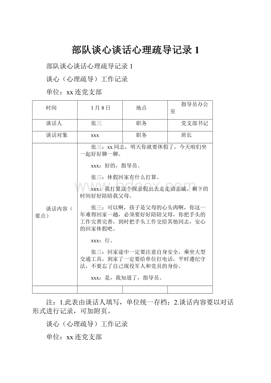 部队谈心谈话心理疏导记录1.docx