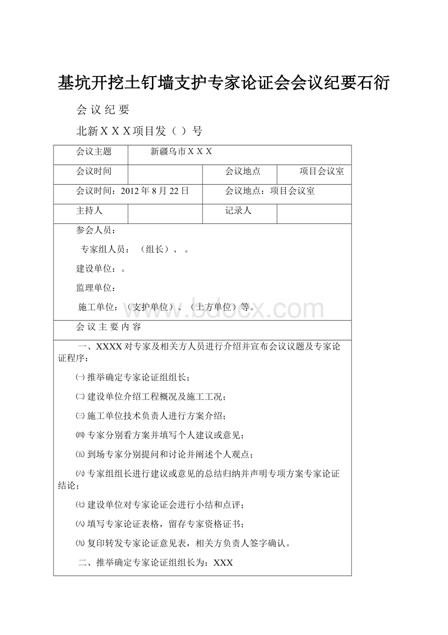 基坑开挖土钉墙支护专家论证会会议纪要石衍.docx