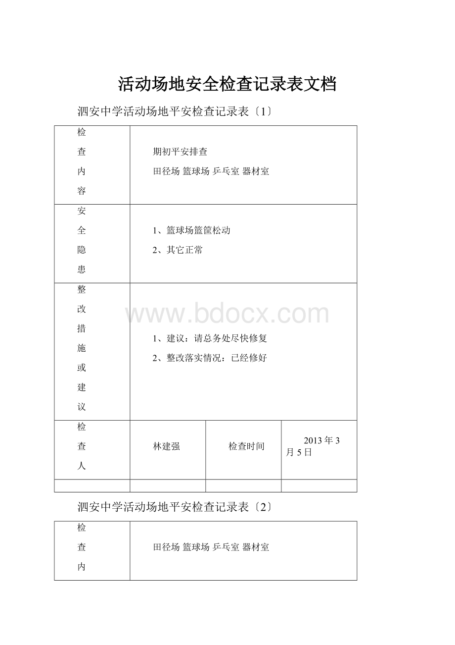 活动场地安全检查记录表文档.docx_第1页