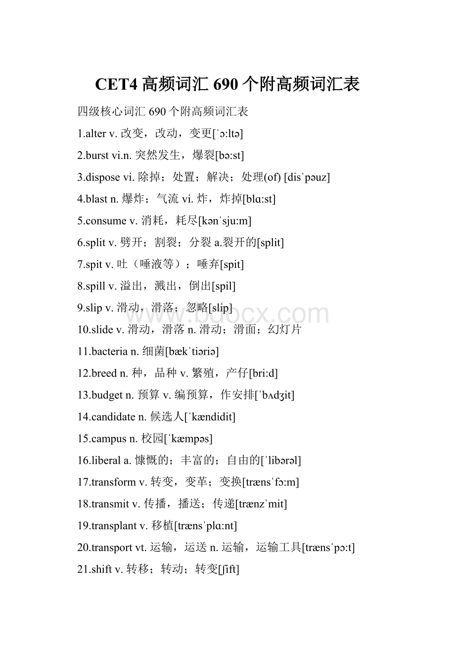 CET4高频词汇690个附高频词汇表.docx