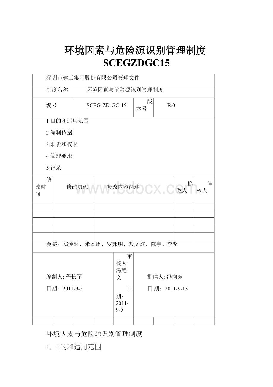 环境因素与危险源识别管理制度SCEGZDGC15.docx