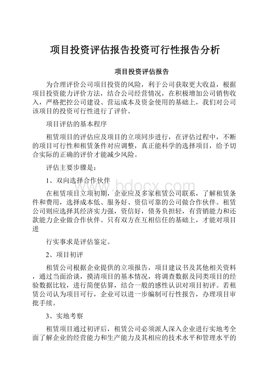 项目投资评估报告投资可行性报告分析.docx