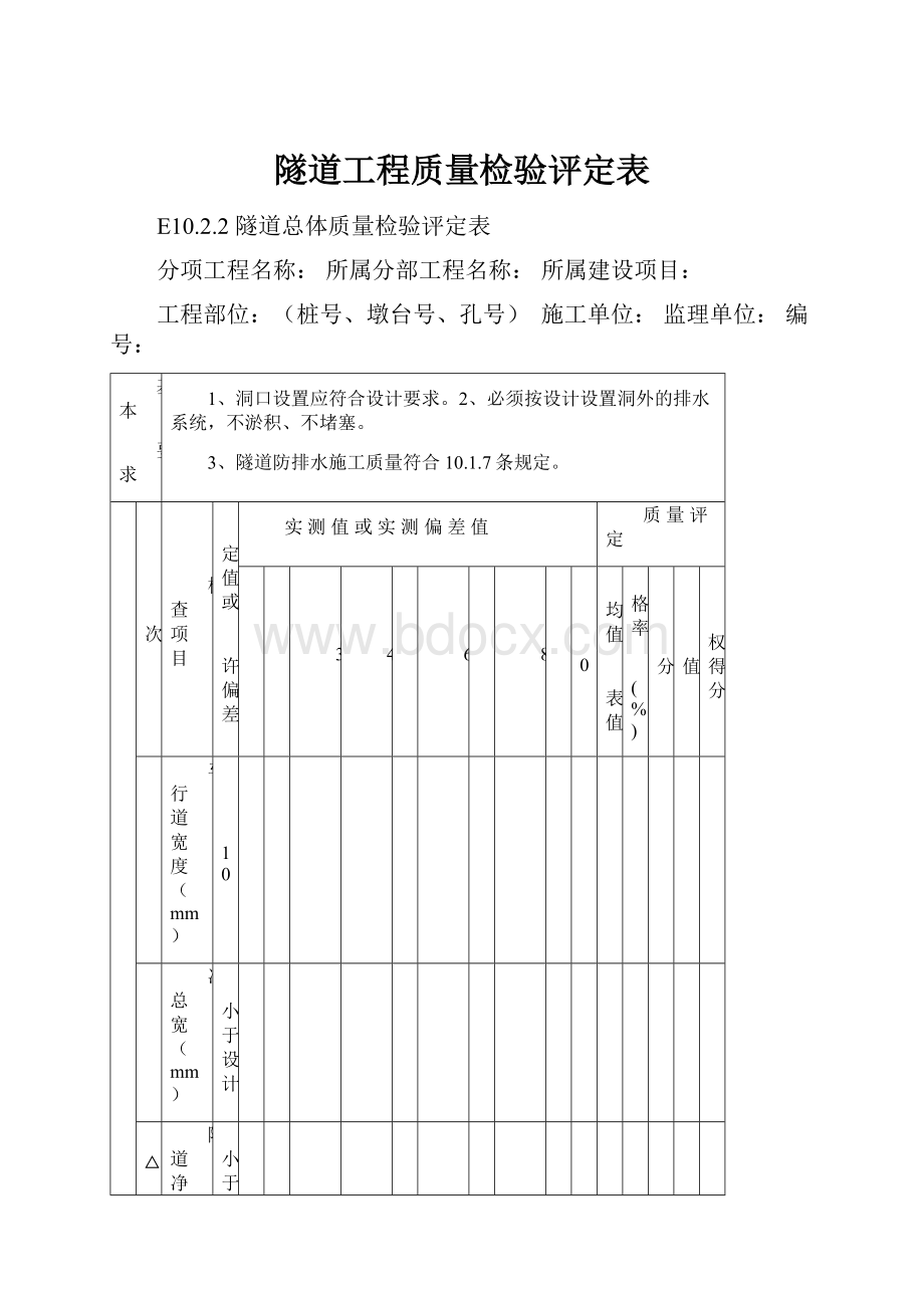 隧道工程质量检验评定表.docx