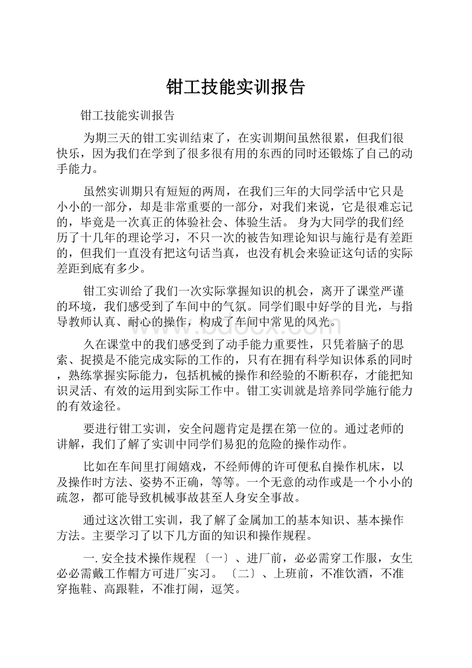 钳工技能实训报告.docx