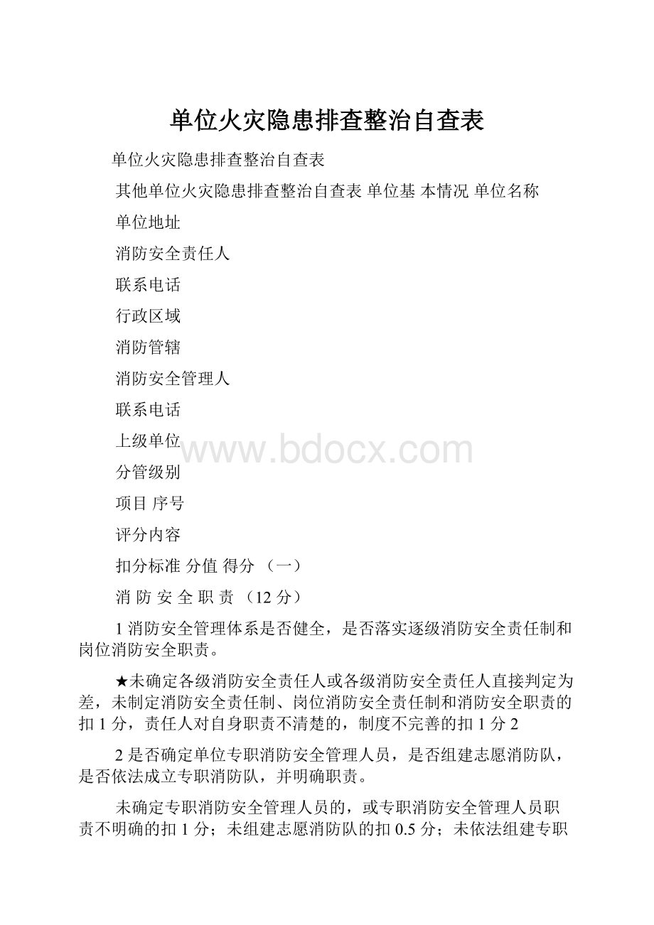 单位火灾隐患排查整治自查表.docx