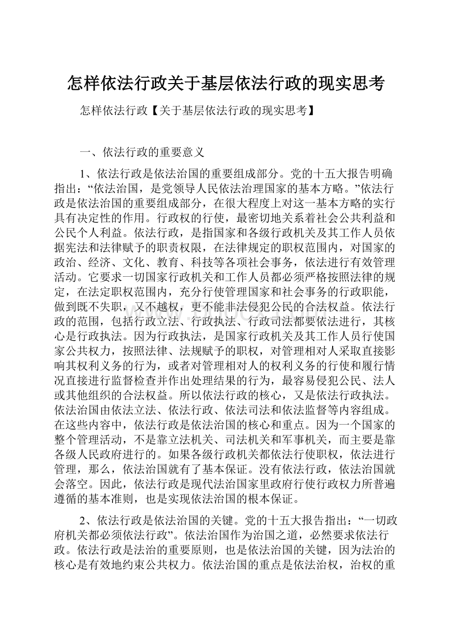 怎样依法行政关于基层依法行政的现实思考.docx