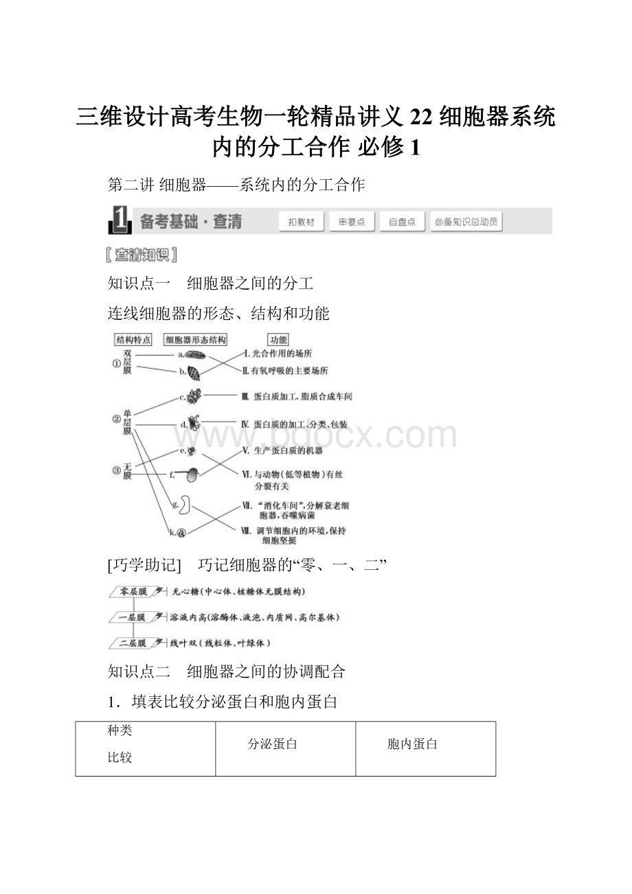 三维设计高考生物一轮精品讲义 22 细胞器系统内的分工合作 必修1.docx