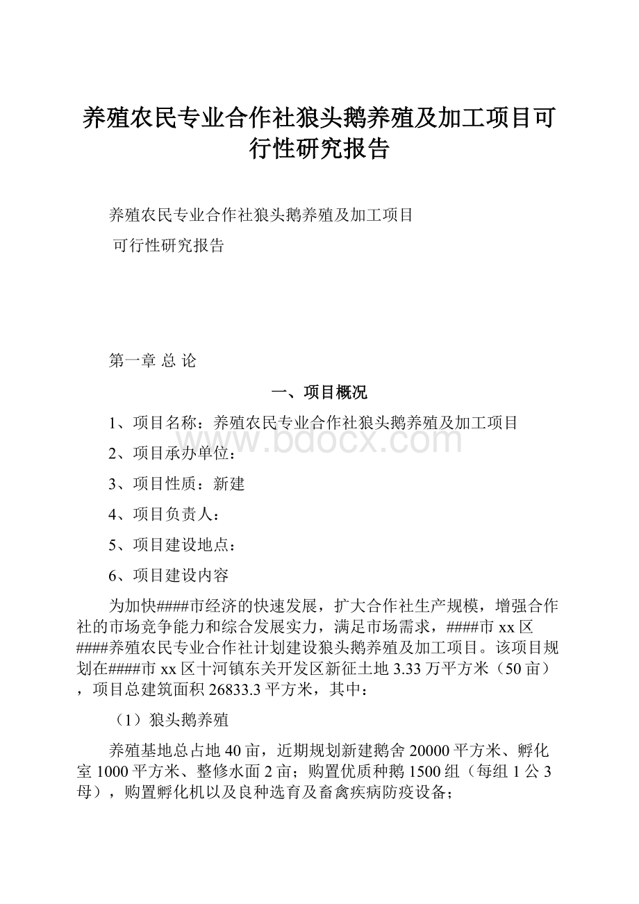 养殖农民专业合作社狼头鹅养殖及加工项目可行性研究报告.docx