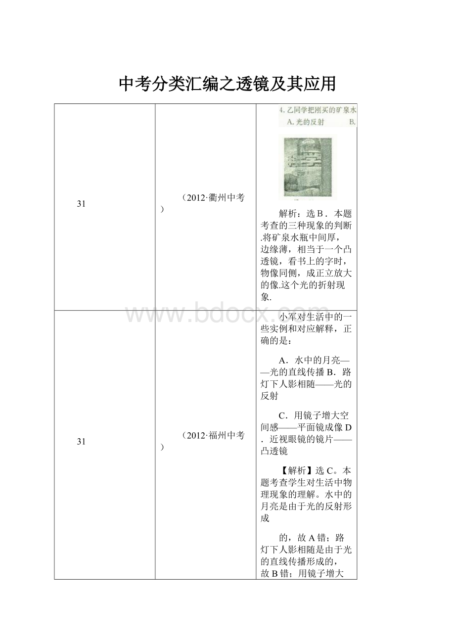 中考分类汇编之透镜及其应用.docx