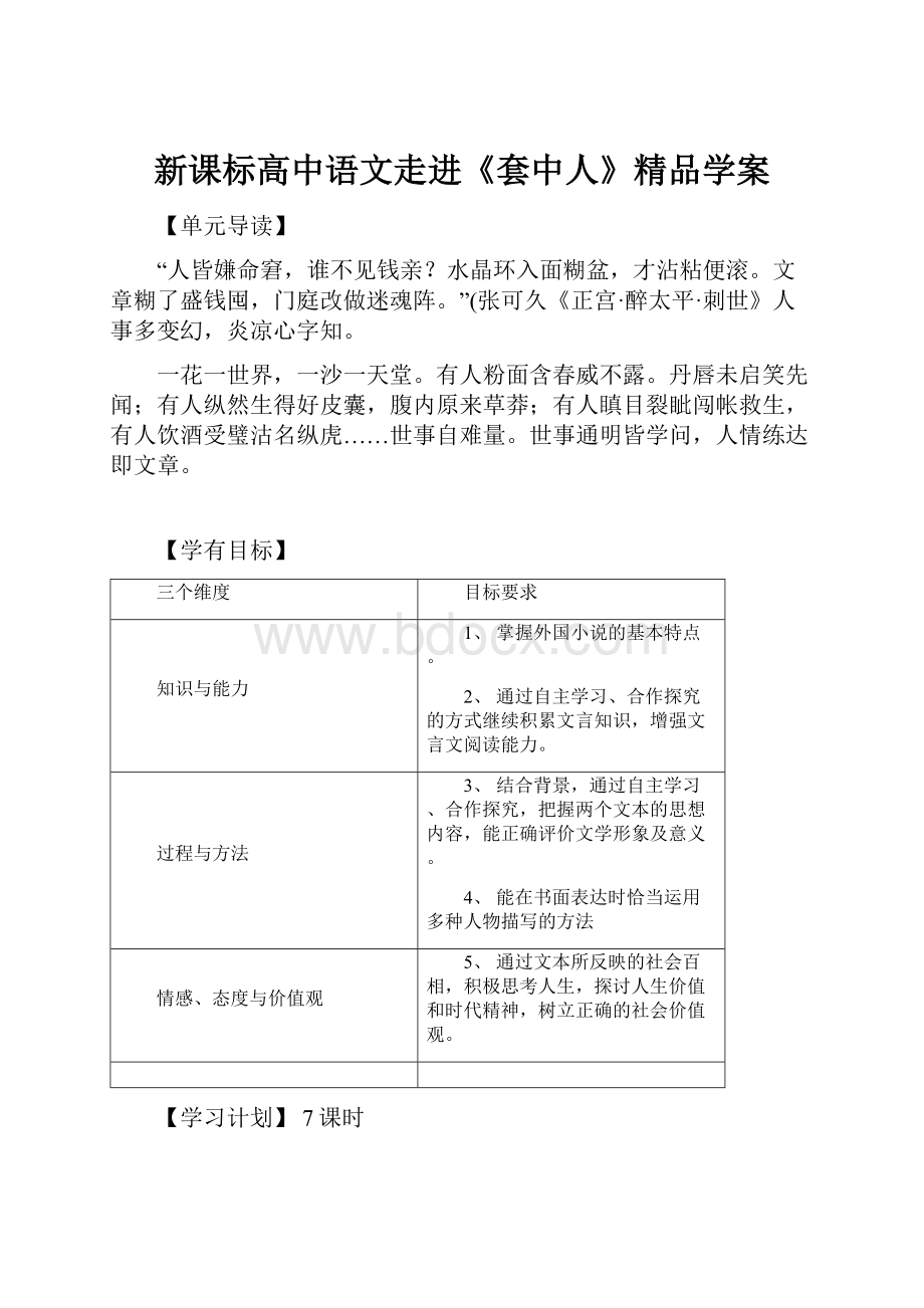 新课标高中语文走进《套中人》精品学案.docx