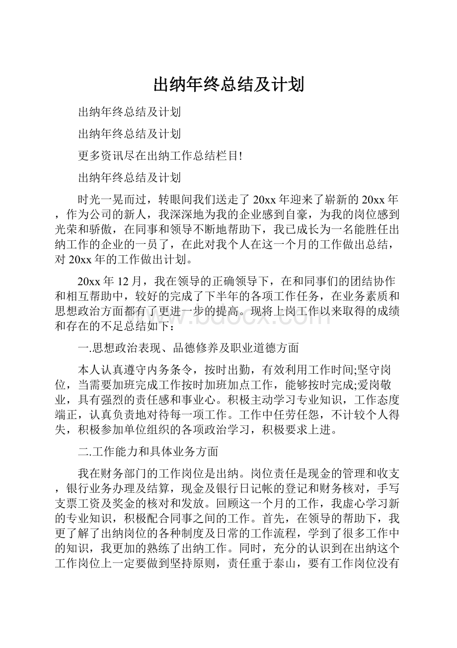 出纳年终总结及计划.docx