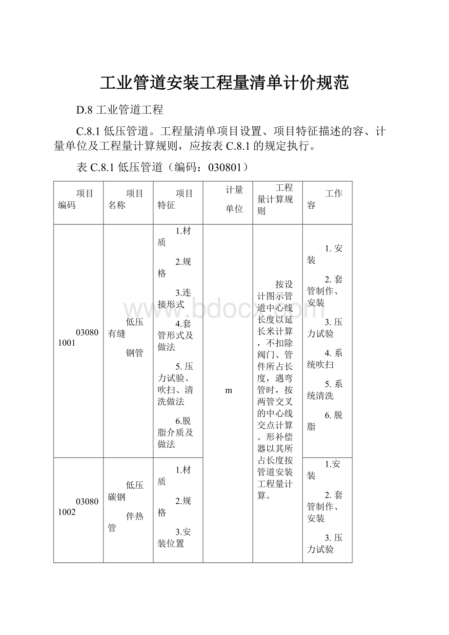 工业管道安装工程量清单计价规范.docx