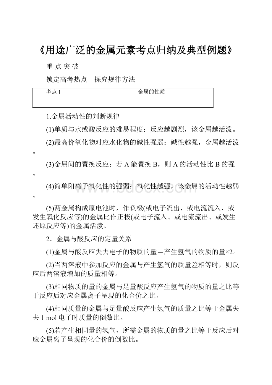 《用途广泛的金属元素考点归纳及典型例题》.docx