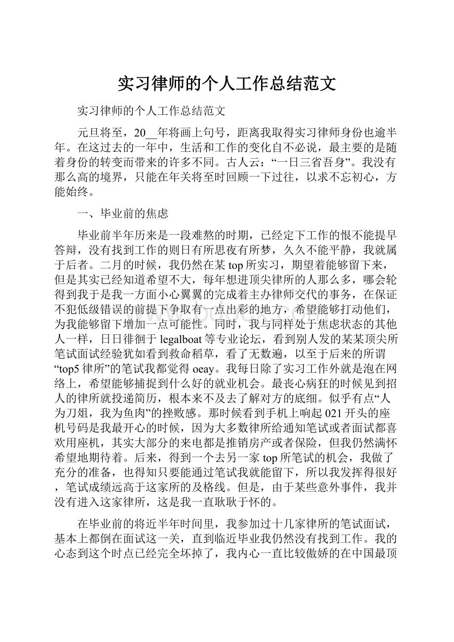 实习律师的个人工作总结范文.docx