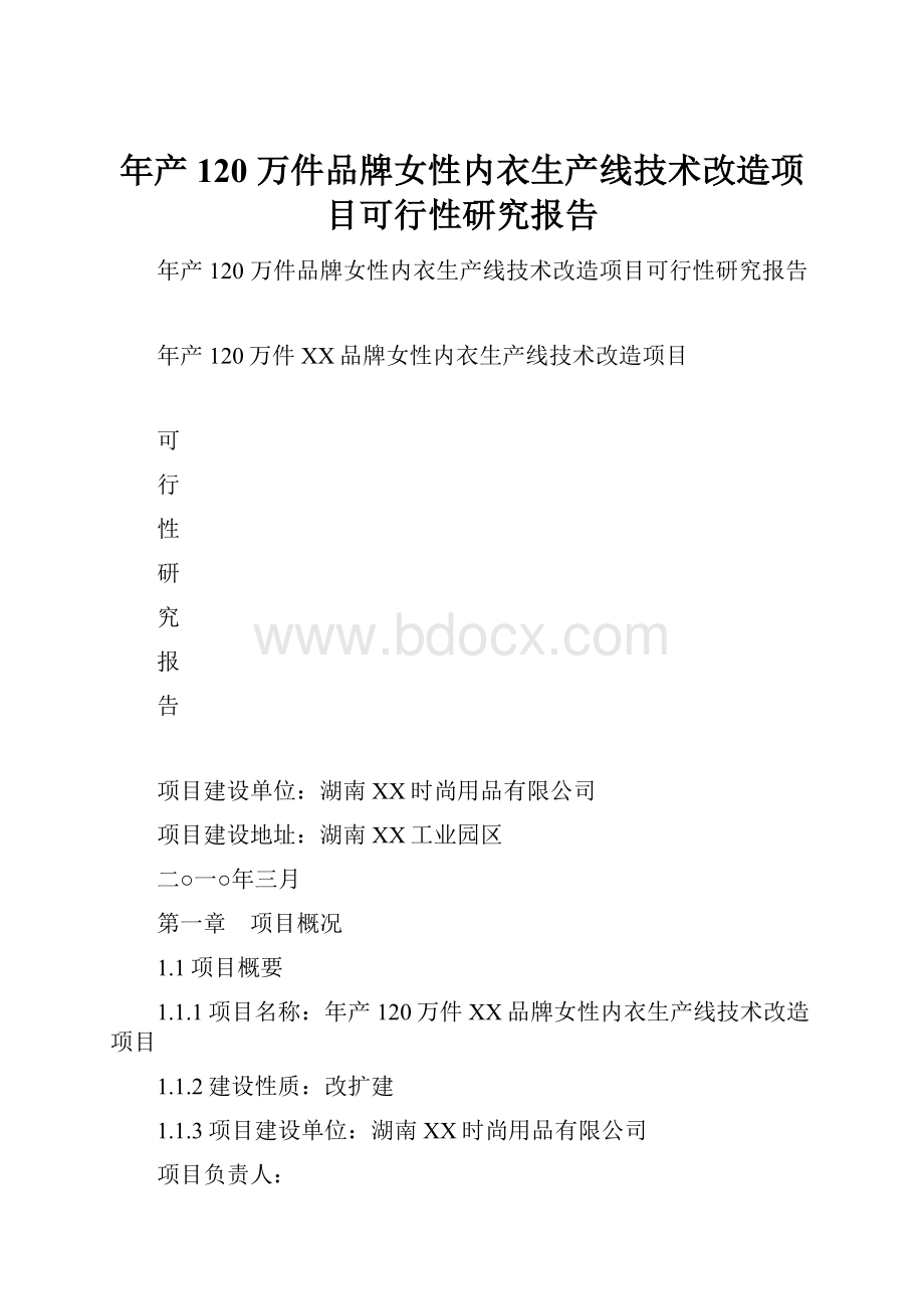 年产120 万件品牌女性内衣生产线技术改造项目可行性研究报告.docx