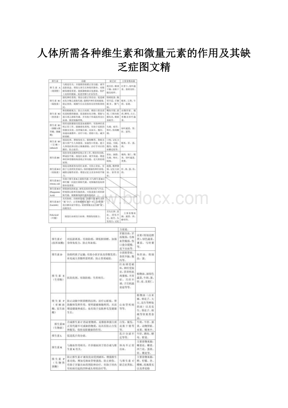 人体所需各种维生素和微量元素的作用及其缺乏症图文精.docx