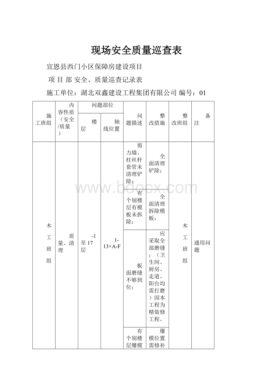 现场安全质量巡查表.docx_第1页