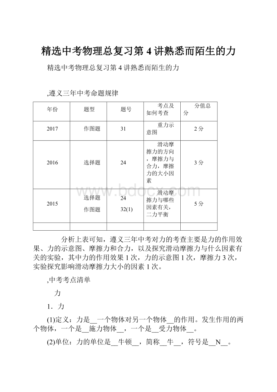 精选中考物理总复习第4讲熟悉而陌生的力.docx