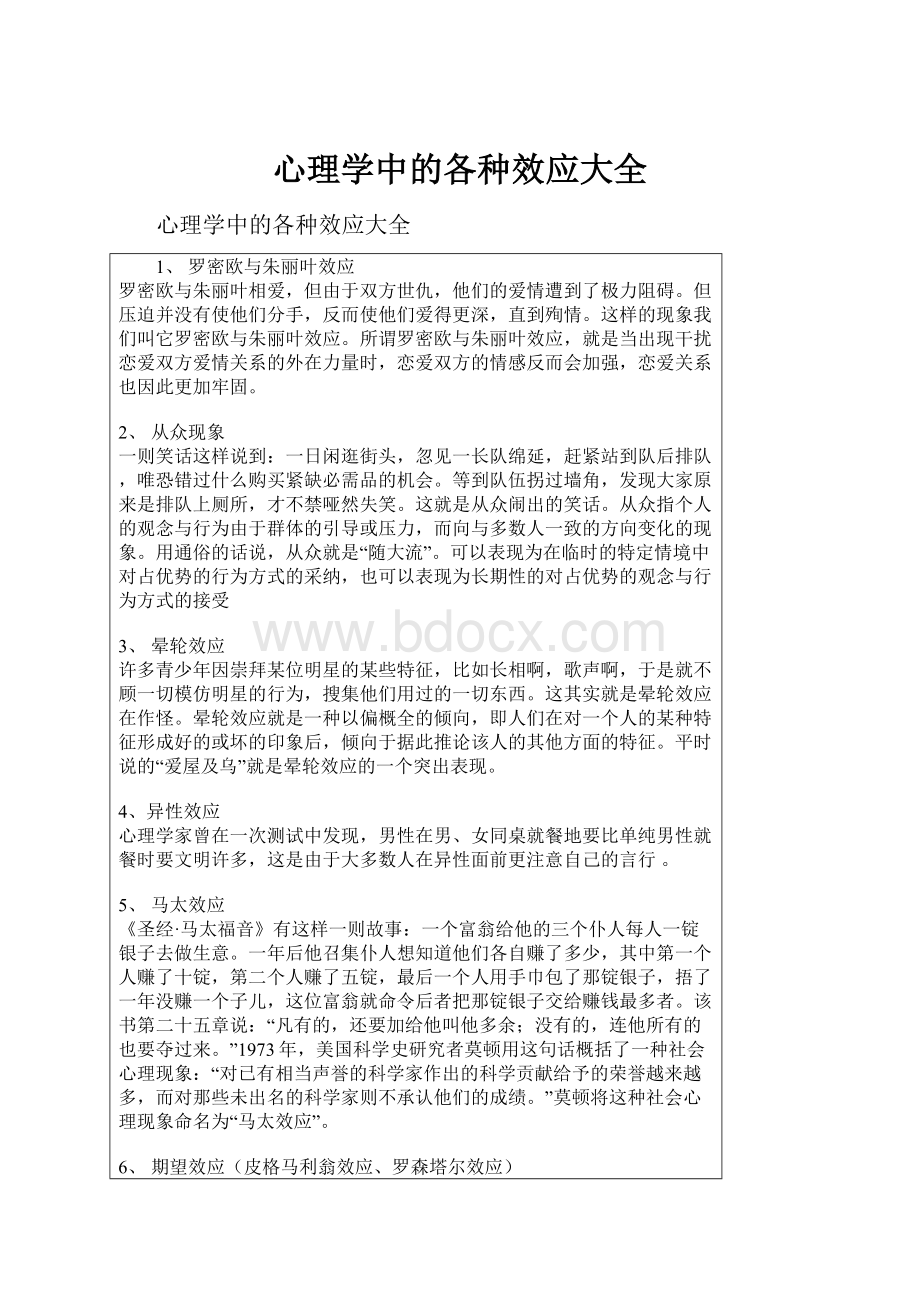 心理学中的各种效应大全.docx_第1页