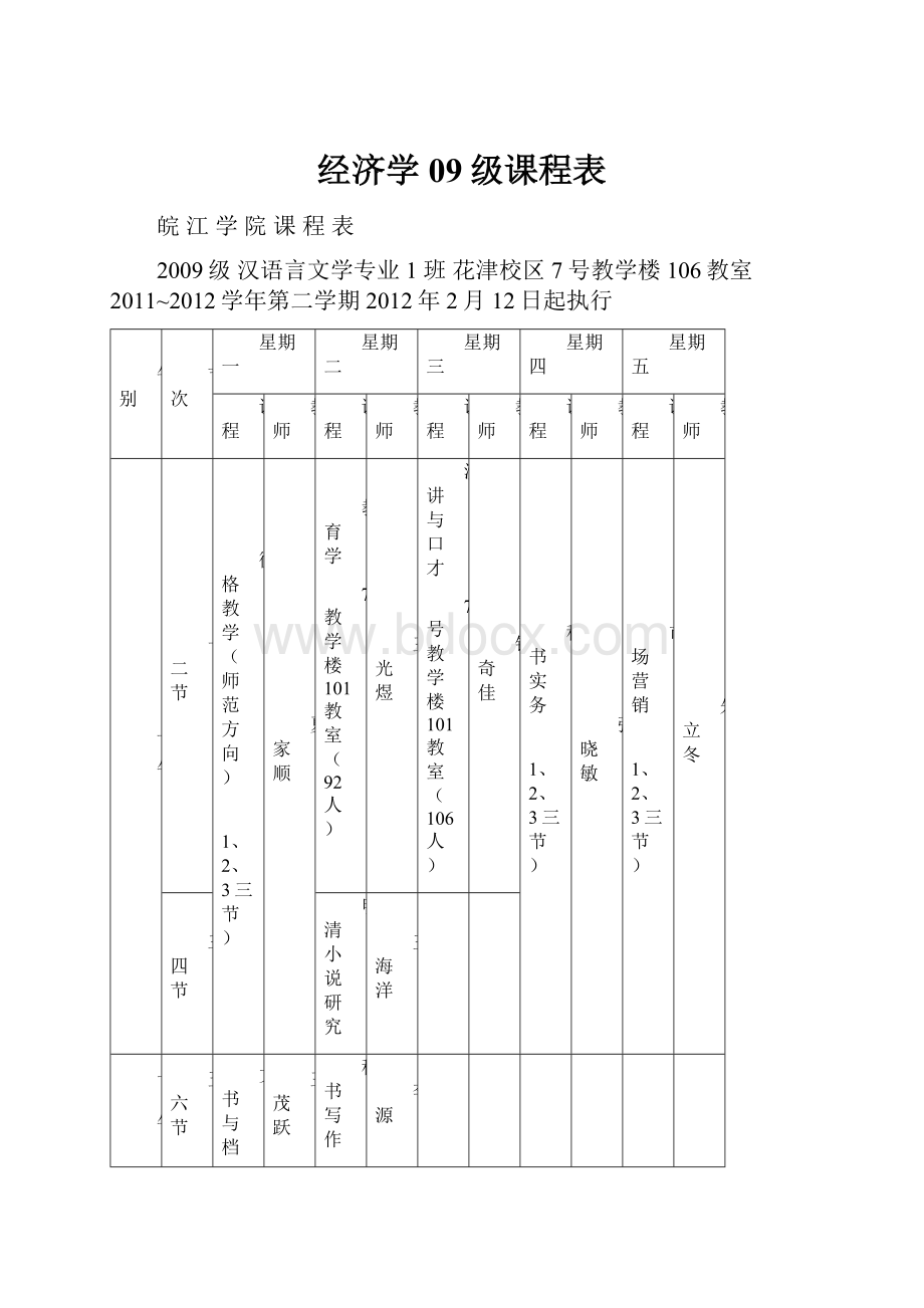 经济学09级课程表.docx_第1页