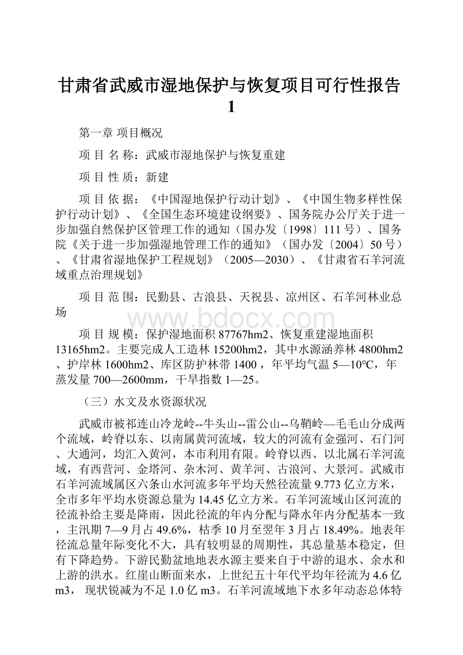 甘肃省武威市湿地保护与恢复项目可行性报告1.docx