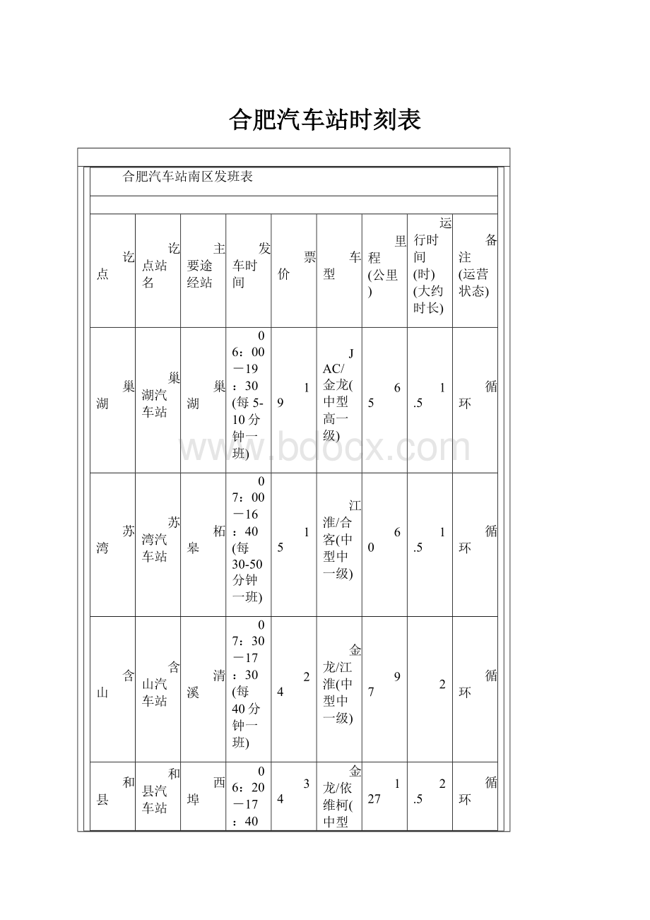 合肥汽车站时刻表.docx