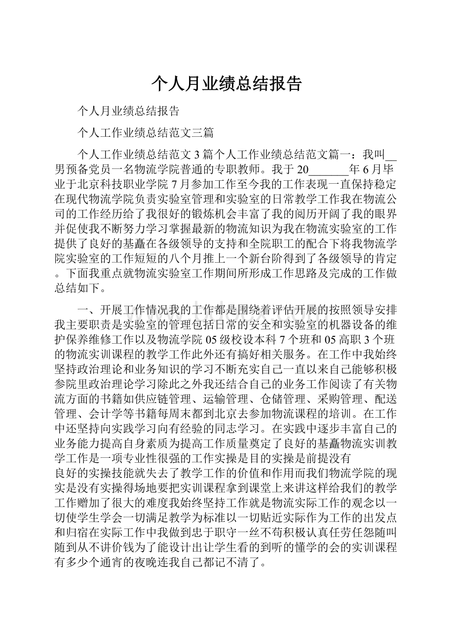 个人月业绩总结报告.docx_第1页