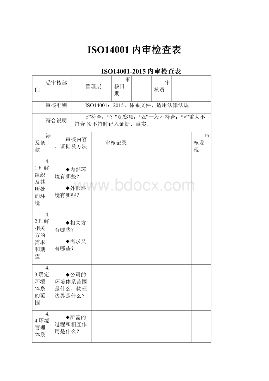 ISO14001内审检查表.docx