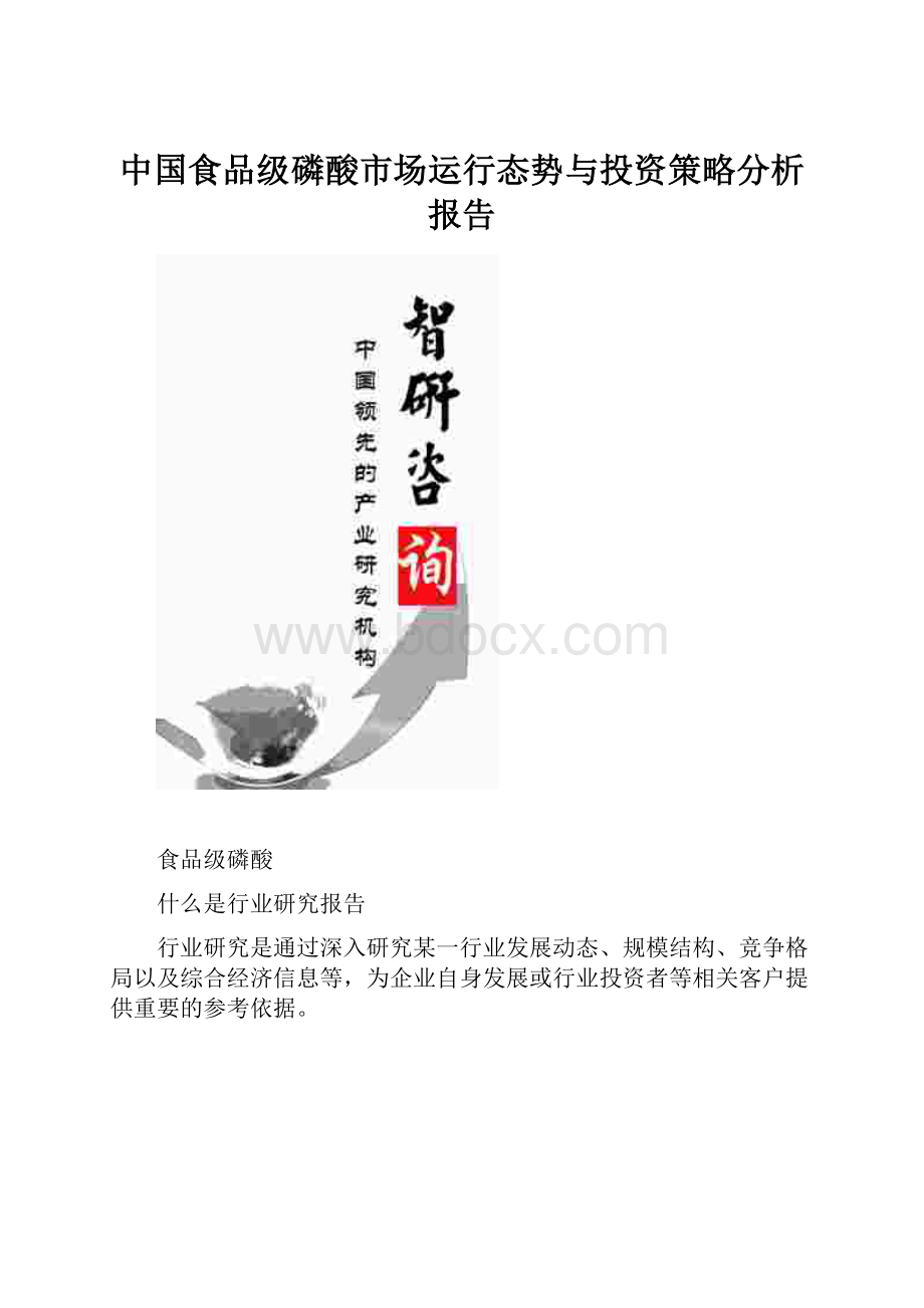 中国食品级磷酸市场运行态势与投资策略分析报告.docx