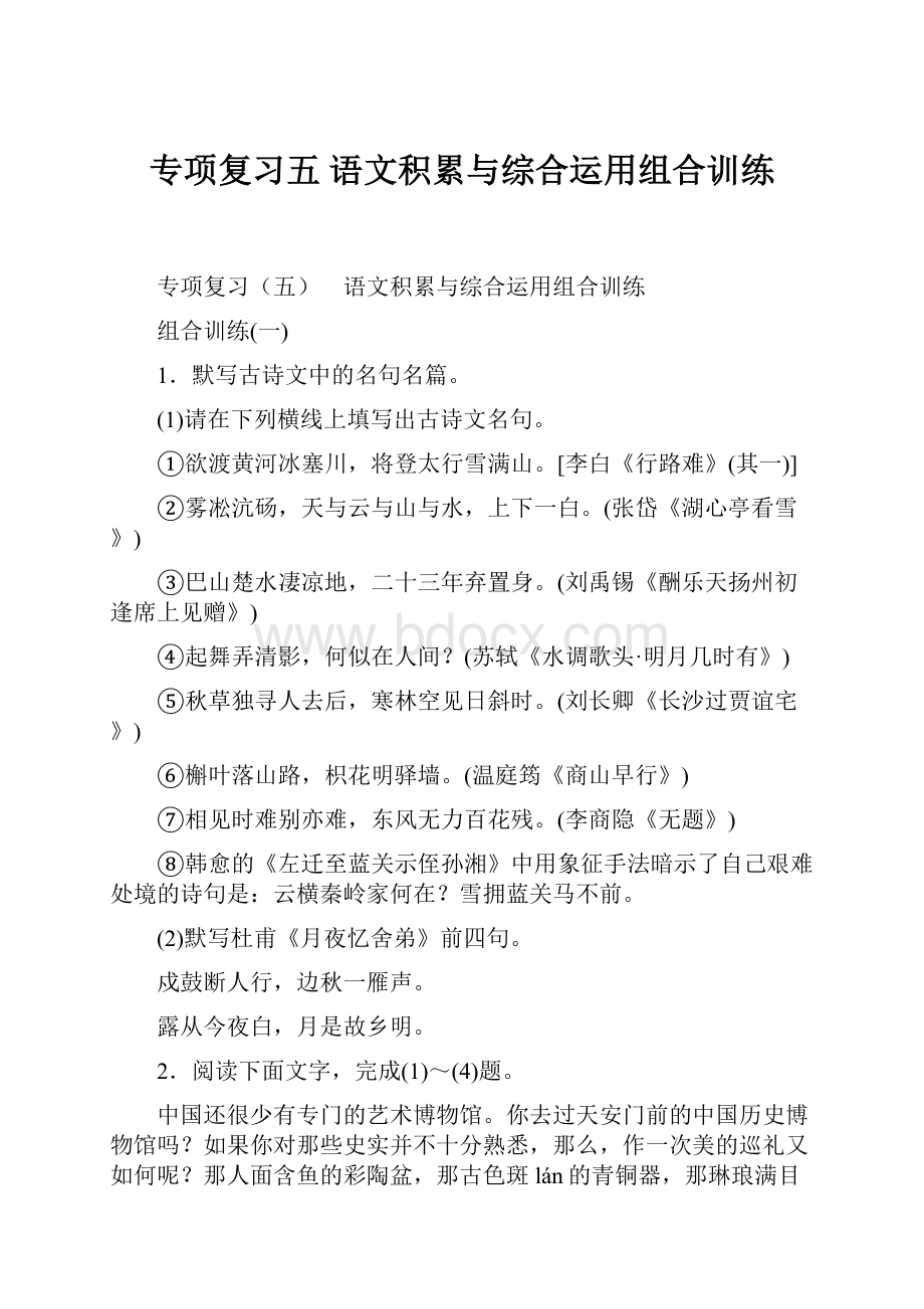 专项复习五 语文积累与综合运用组合训练.docx_第1页