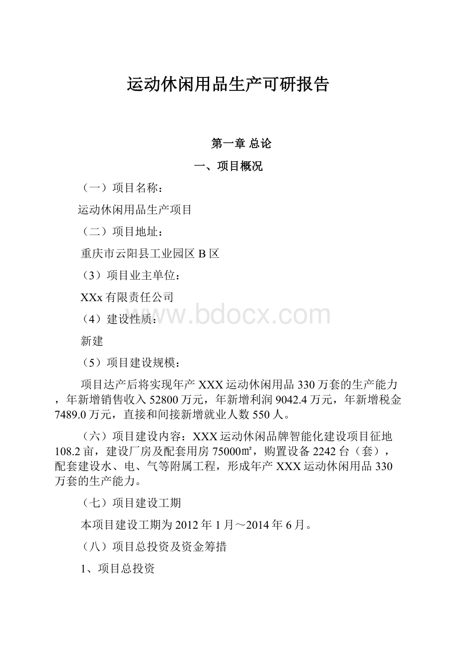 运动休闲用品生产可研报告.docx_第1页